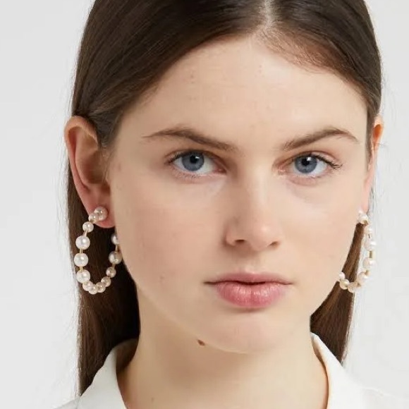 NWT J Crew Pearl Bead Hoop Earrings - Picture 1 of 7